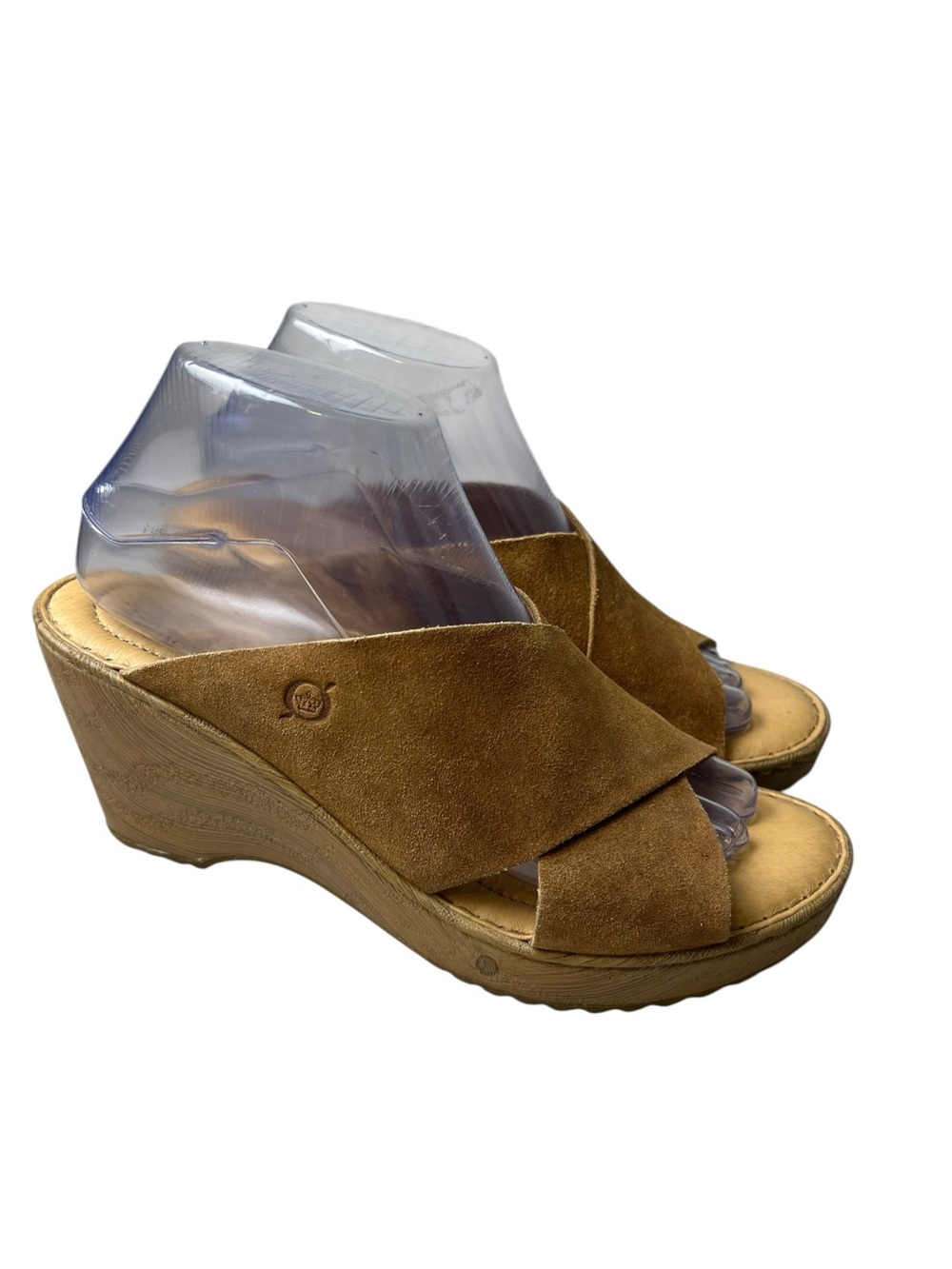 Born Nora Wedge Leather Upper Size 8 Wedge Sandal Neutral EUC